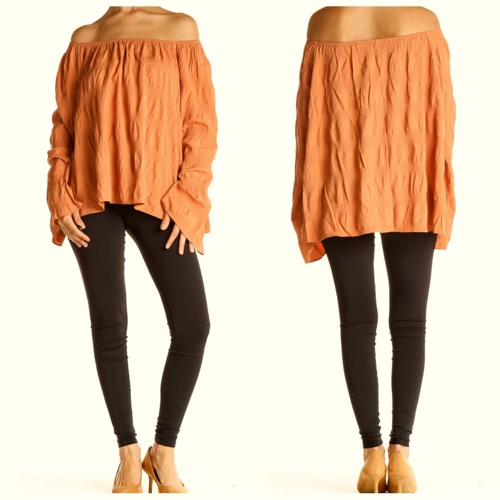 Elizabeth and James Off The Shoulder Boho Oversize Rust Orange Blouse Size M. - Picture 1 of 11